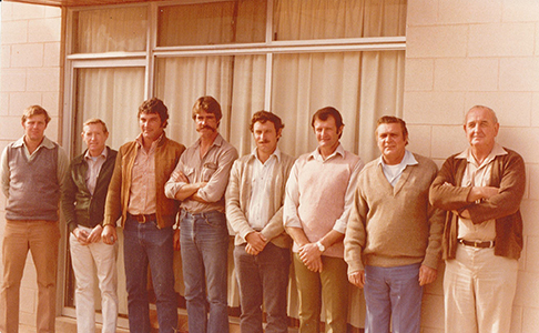 Department of Primary Production staff, circa 1985. Bryan Gill, 4th from left.