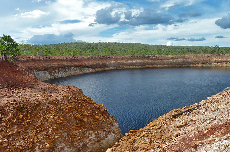 View of the Sandy Flat Pit with the inflow drain in the foreground (2013)