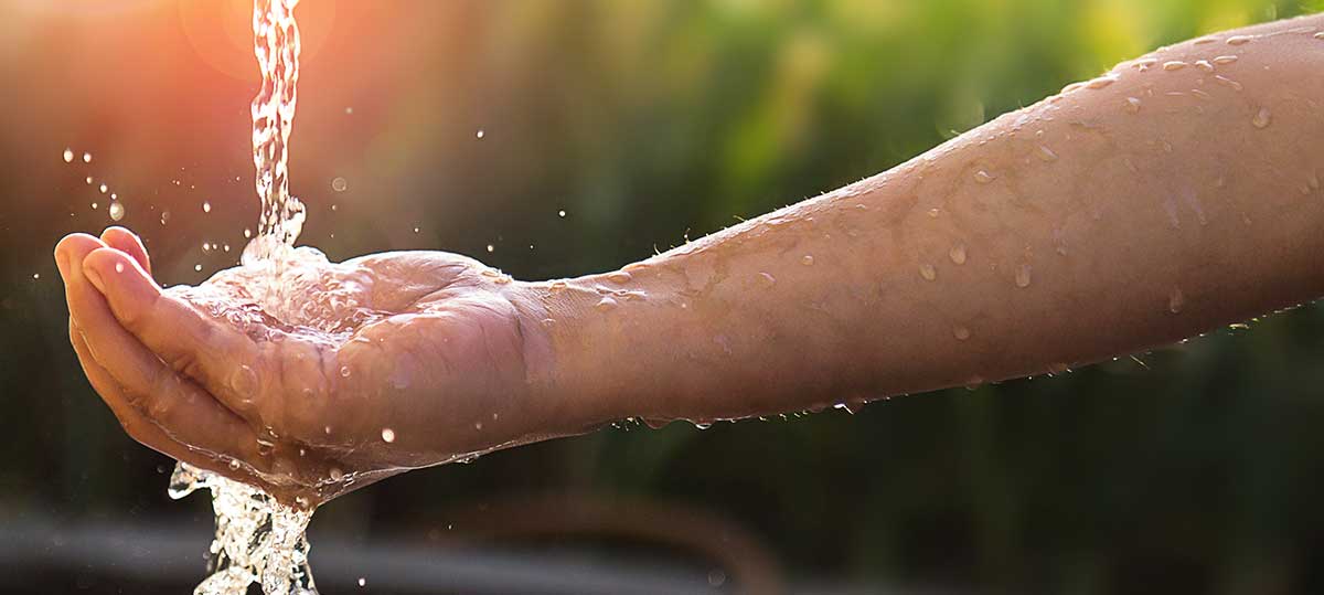Water running over a hand