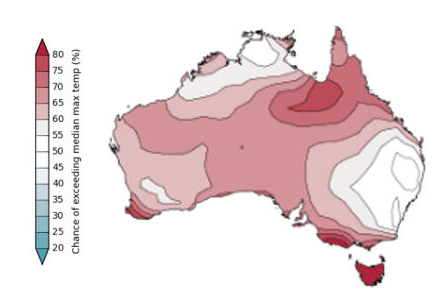 Figure 2: Chance of above the median maximum  temperature. (March to May 2018)