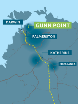 Map of Northern Territory highlighting Gunn Point 