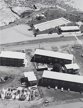 Ariel shot of Darwin Community College in the 1970s