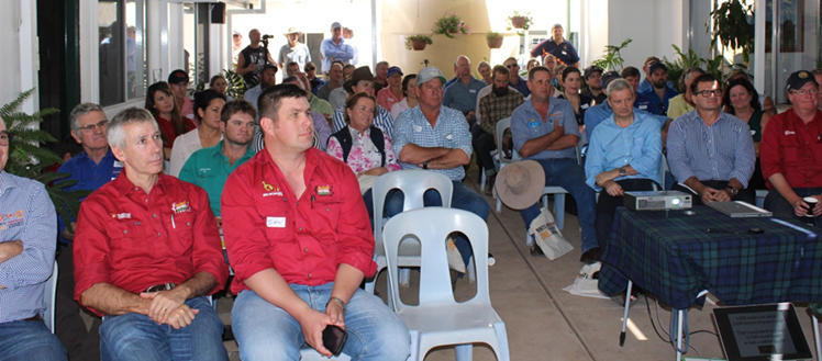 Minister Vowles was one of many who packed a breezeway at Undoolya Station homestead to listen to the day’s presenters