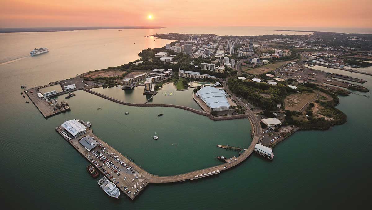 Serial view of Darwin Waterfront at sunset