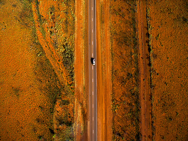 Aerial view of vehicle on a highway