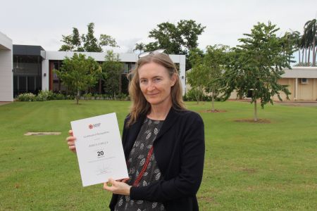 Robyn Cowley with her Certificate of Recognition 
