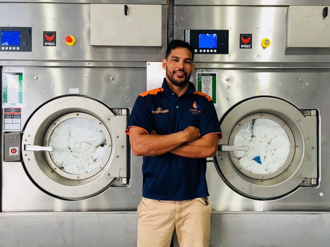 Trevor Oliver from Territory Laundry Services in his laundry