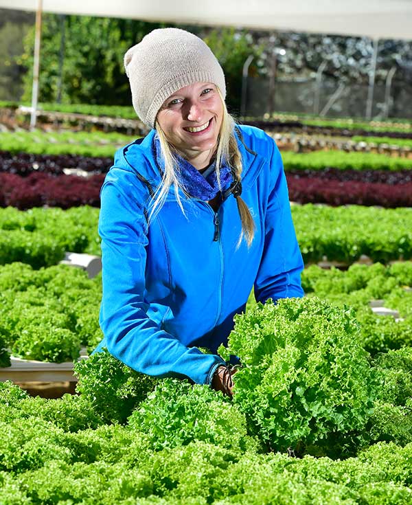 Young woman working in vegetable nursery